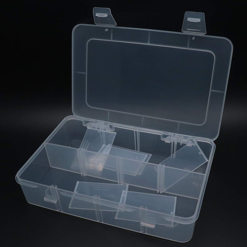 Xiaoyztan 8 Grids Clear Plastic Organizer with Adjustable Dividers, Jewelry Box Bead Storage Container for Small Parts, Fishing Tackle, DIY Crafts, and Earrings, Overall 7.3in x 4.9in - Image 3